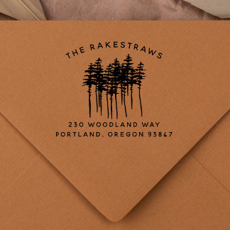 Pine Tree Forest Family Name Custom Return Address Self-inking Stamp