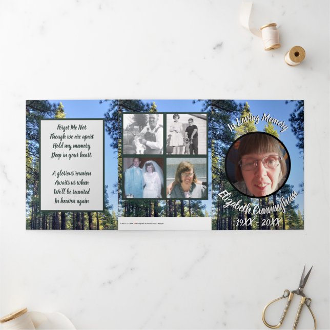 Pine Tree Forest Five Photo Memorial  Tri-Fold Announcement (Outside)