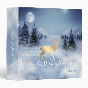 Pine Tree Forest,Landscape,Gold Reindeer Binder