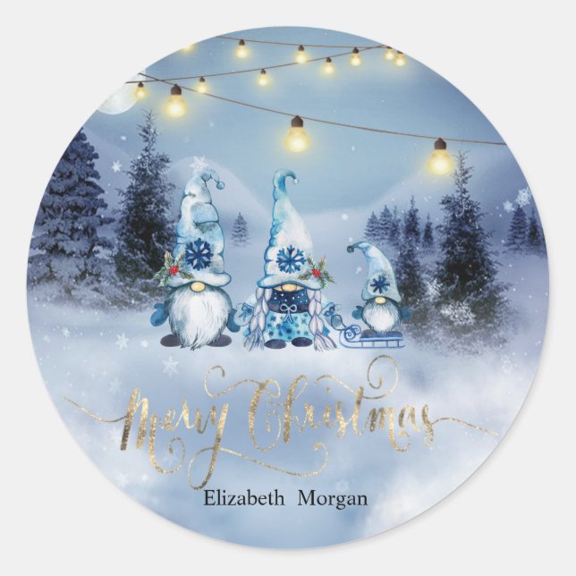 Pine Tree Forest,Landscape,String Lights Gnomes Classic Round Sticker (Front)