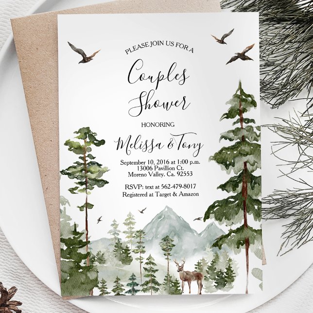 Pine Tree Forest Mountain Couple Shower Invitation (Creator Uploaded)