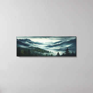 Pine Tree Forest on Mountain Misty Fog Covered Canvas Print