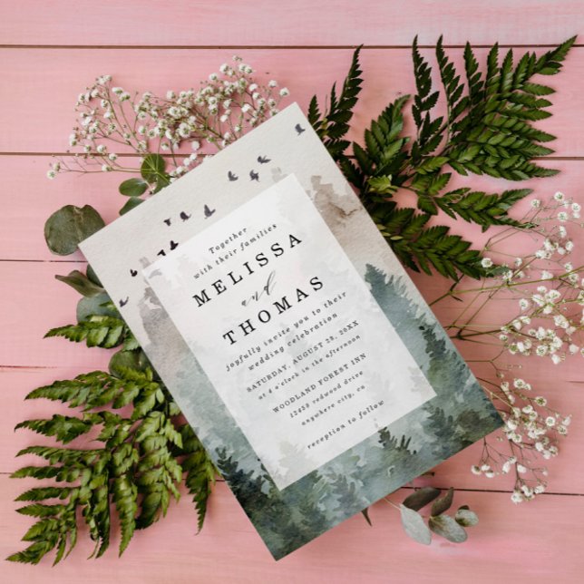 Pine Tree Forest Rustic Budget QR Code Wedding Invitation (Creator Uploaded)