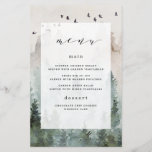 Pine Tree Forest Rustic Themed Wedding Menu Cards<br><div class="desc">Design features a woodsy evergreen pine tree watercolor background with painted birds at the top. Design also features a modern typography layout with elegant fonts. You can fully customize this menu to your own font choices, sizes, colours and more or use the preset template. You can also move around text...</div>