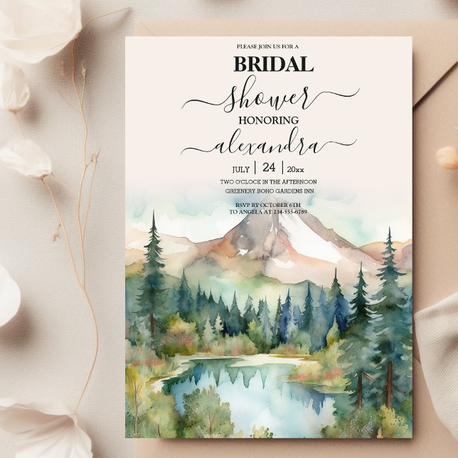 Pine Tree Forest Rustic Watercolor Themed Bridal  Invitation (Creator Uploaded)