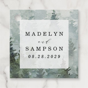 Pine Tree Forest Rustic Watercolor Themed Wedding Favour Tags