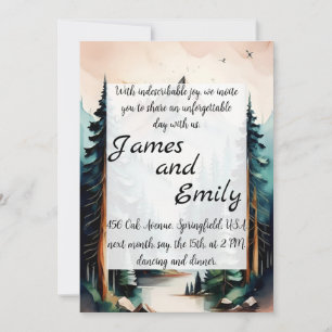 Pine Tree Forest Rustic Watercolor Themed Wedding Holiday Card