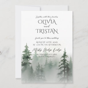 Pine Tree Forest Rustic Watercolor Wedding Invitation