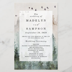Pine Tree Forest Rustic Watercolor Wedding Program