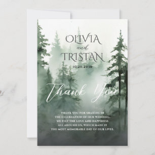 Pine Tree Forest Rustic Watercolor Wedding  Thank You Card