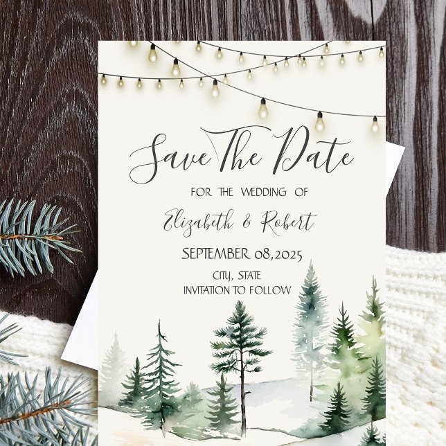 Pine Tree Forest,String Lights Save The Date (Creator Uploaded)