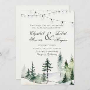 Pine Tree Forest,String Lights Wedding   Invitation