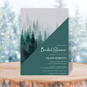 Pine Tree Forest Watercolor Green Bridal Shower Invitation
