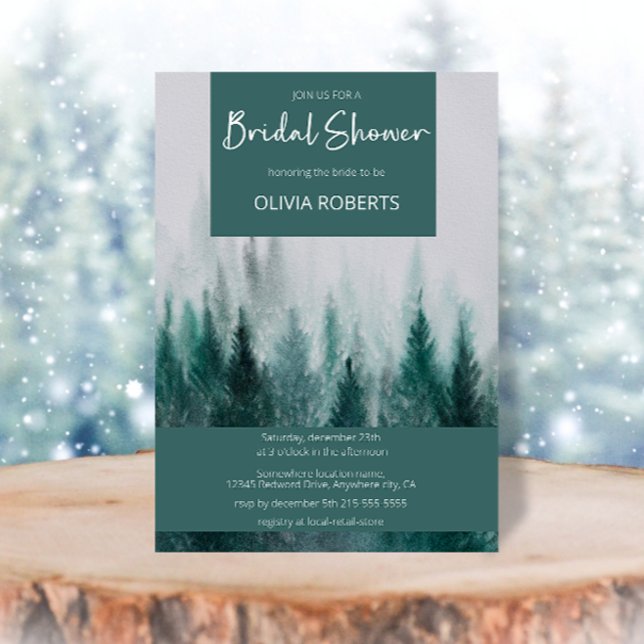 Pine Tree Forest Watercolor Green Bridal Shower Invitation (Creator Uploaded)