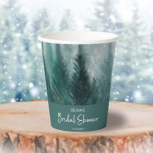 Pine Tree Forest Watercolor Green Bridal Shower  Paper Cups