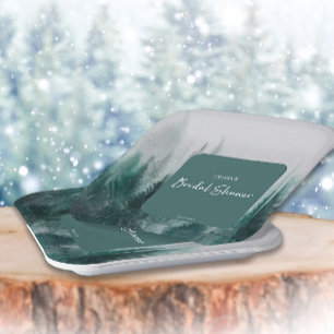 Pine Tree Forest Watercolor Green Bridal Shower  Paper Plate