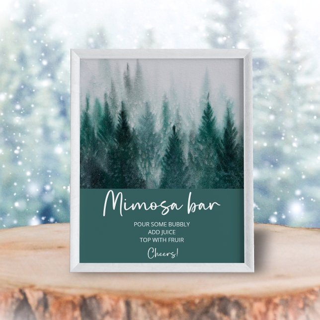 Pine Tree Forest Watercolor Green Mimosa Bar Poster (Creator Uploaded)