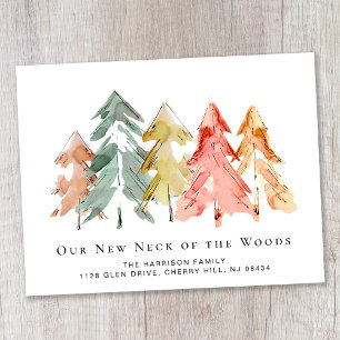 Pine Tree Forest Watercolor Moving Announcement