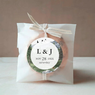 Pine Tree Forest Watercolor Themed Wedding Favour Classic Round Sticker