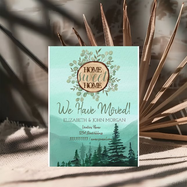 Pine Tree Forest Wood Theme Home Sweet Home  Announcement Postcard (Creator Uploaded)