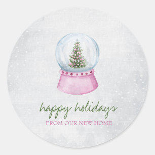Pine Tree Globe Snow Holiday   Classic Round Sticker