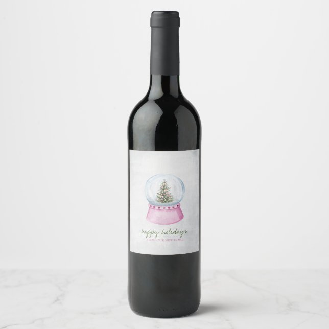 Pine Tree Globe Snow Holiday    Wine Label (Front)