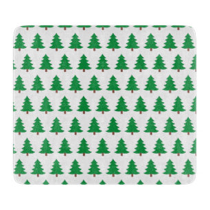 Pine Tree Green and White Christmas Glass Cutting Board