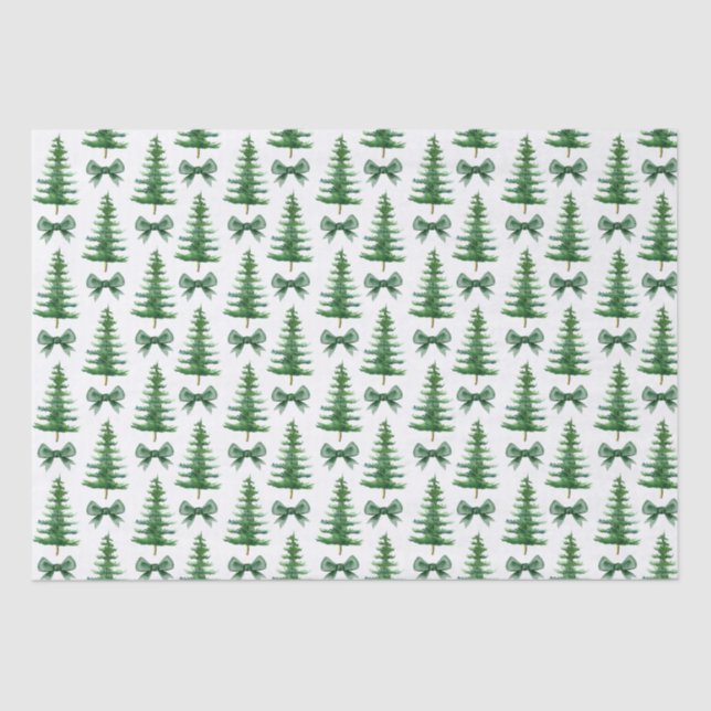 Pine Tree Green Bow Christmas Gift Tissue Paper (Front)