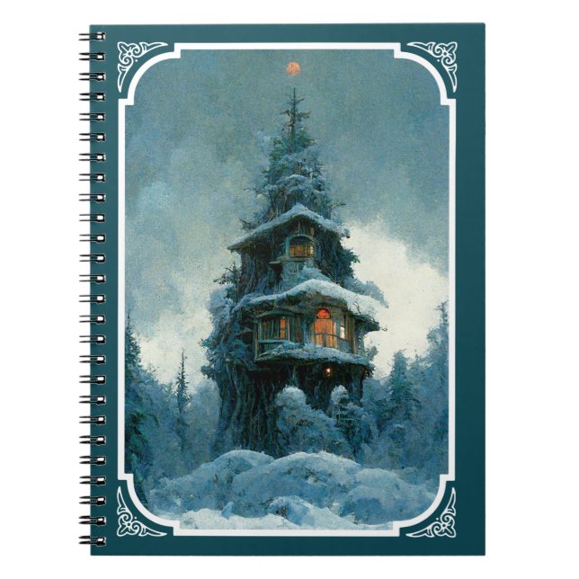 Pine Tree House In Winter | Christmas Tree Notebook (Front)