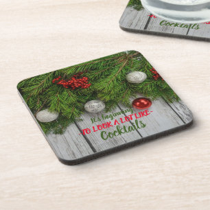 Pine Tree Limb Bulbs Berries Coaster