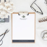 Pine Tree Logo Letterhead<br><div class="desc">Rustic letterhead design displays your name and/or business name topped by a trio of evergreen pine trees in rich shades of hunter green. Add your business contact information along the bottom in white on contrasting dusty blue.</div>
