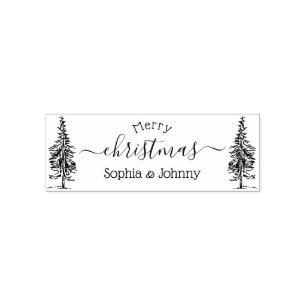 Pine-tree Merry Christmas Script Custom Name  Self-inking Stamp