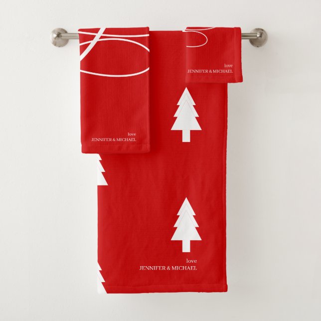pine tree Minimal Joy Christmas Bath Towel Set (Insitu)