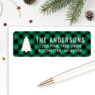 Pine Tree Modern Green Buffalo Plaid Holiday