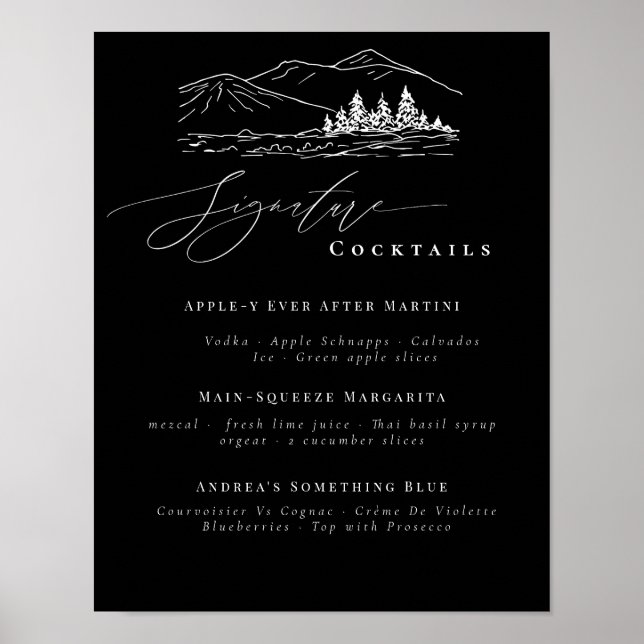 Pine Tree Mountains Signature Drinks Bar Menu  Poster (Front)