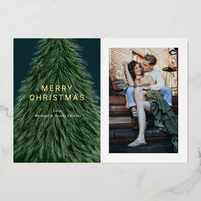 Pine Tree Noël Fête Photo Foil Invitation (Recto)
