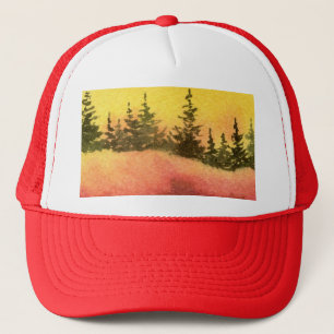 Pine tree on a ridge at sunrise or sunset trucker hat