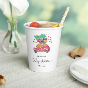 Pine tree on red car Baby shower Paper Cups