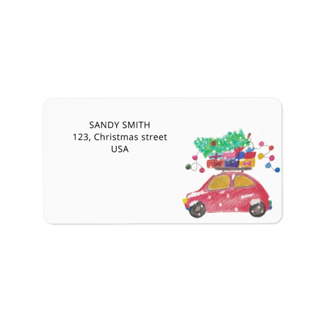 Pine tree on red car  label (Front)