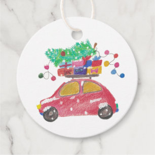 Pine tree on red car Pop it Favour Tags