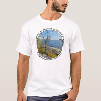 Pine tree on rocky lake shore T-Shirt