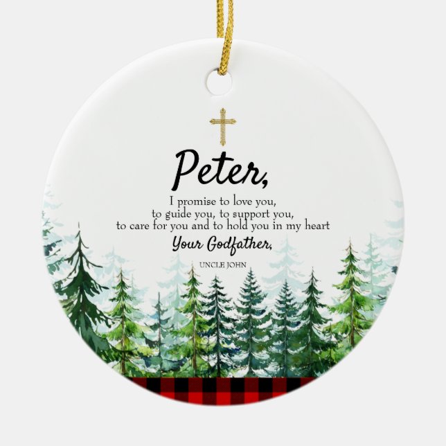 Pine Tree Personalised Promise to Godchild Ceramic Ornament (Front)