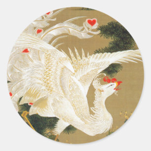 Pine Tree & Phoenix (Love Heart Phoenix), Jakuchu Classic Round Sticker