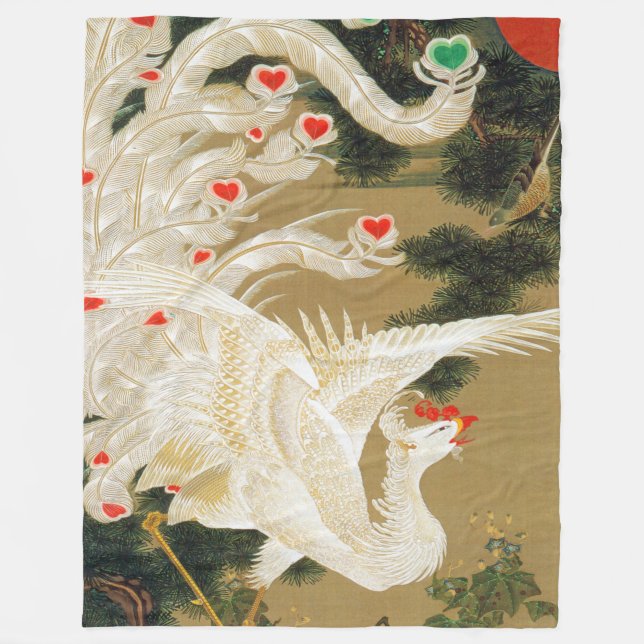 Pine Tree & Phoenix (Love Heart Phoenix), Jakuchu Fleece Blanket (Front)