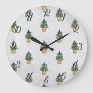 Pine Tree,Pine Cones,Snow Holiday Large Clock
