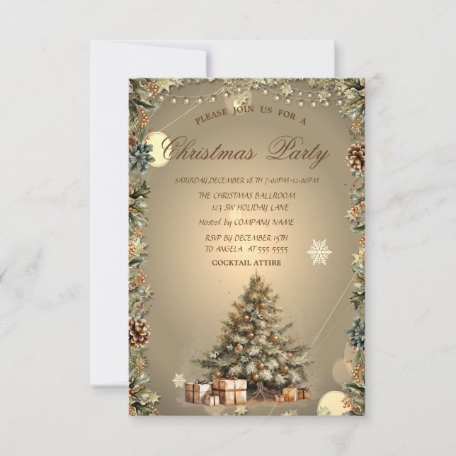 Pine Tree,Presents Pine cones Christmas Company Invitation (Front)