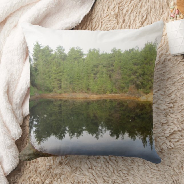 Pine Tree Reflection Lake Throw Pillow (Blanket)