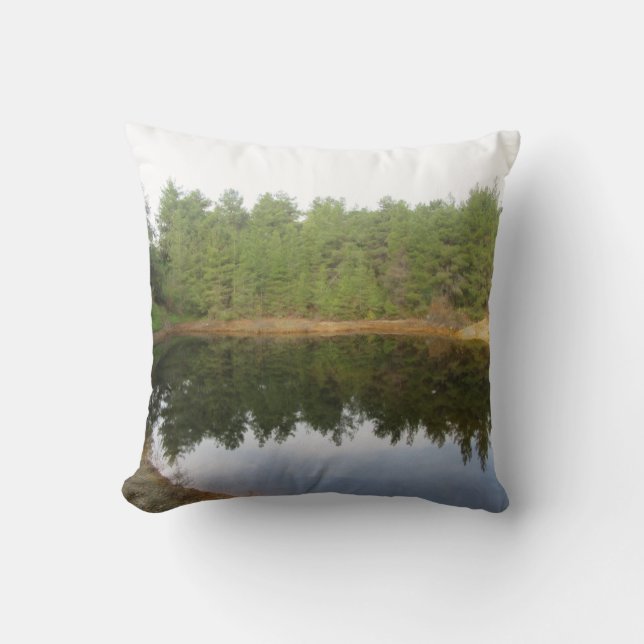 Pine Tree Reflection Lake Throw Pillow (Front)