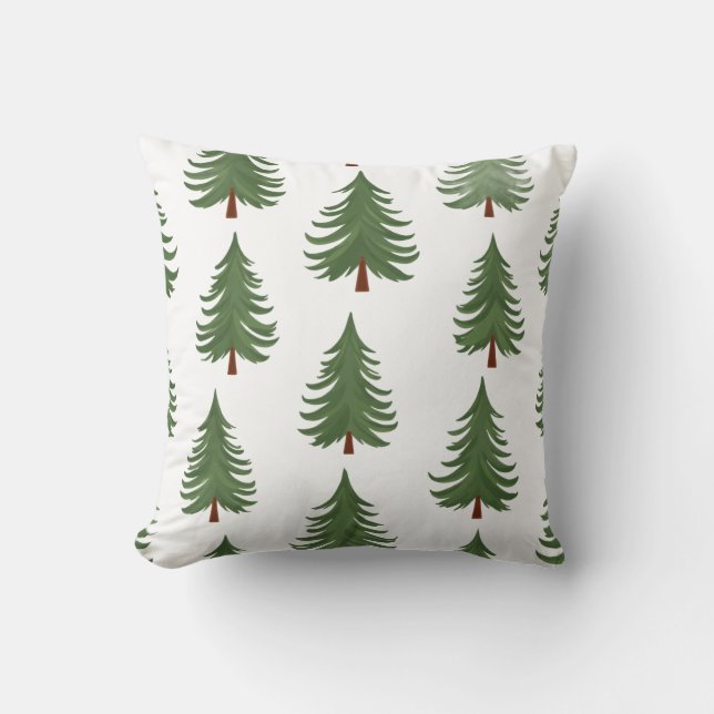 Pine Tree Repeat Pattern – Evergreen Forest Design Throw Pillow (Front)