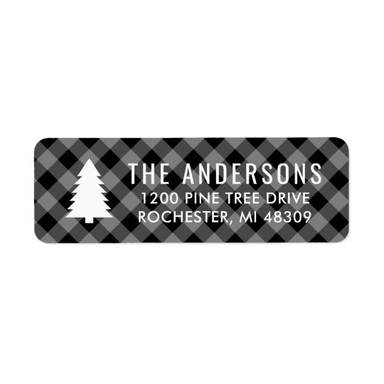Pine Tree Return Address | Grey Buffalo Plaid Return Address Label